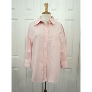 Anine Bing Mika Light Pink 3/4 Sleeve Collared Button Down Shirt Size Small